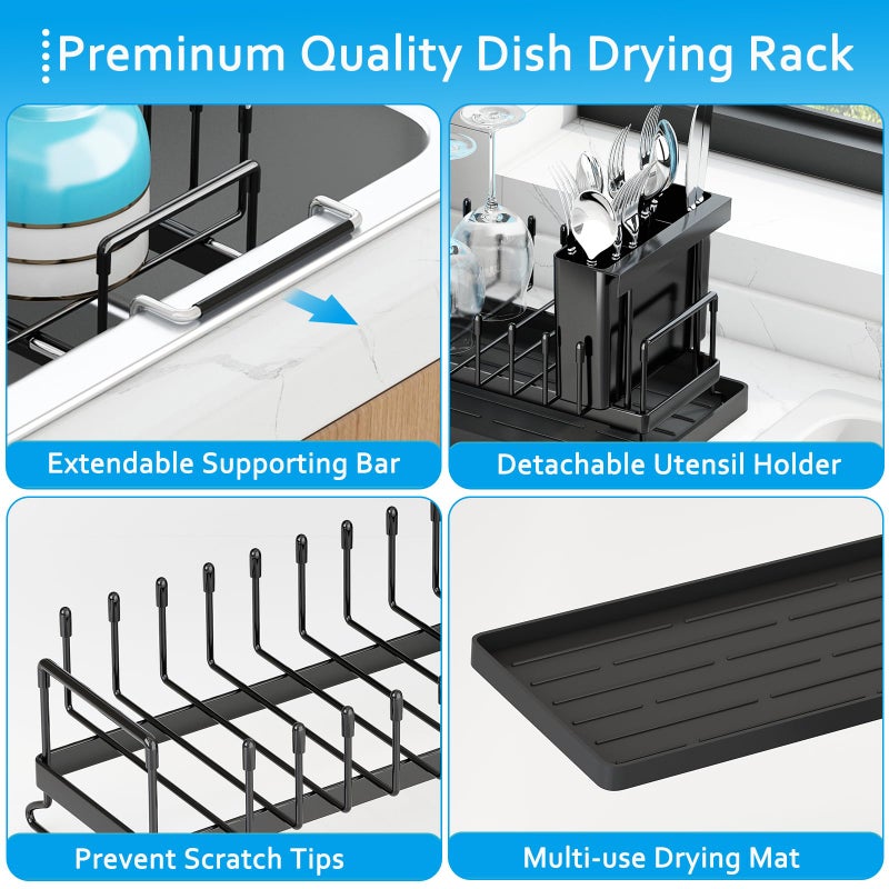ANTOPY Sink Dish Drying Rack - Expandable Small Dish Rack Over Sinks with Silicone Drying Tray, Dish Drainer for Kitchen Counter with Cutlery Holder, Drying Rack Fit for 14â€™â€™-19â€™â€™ Kitchen Sink - Image 5