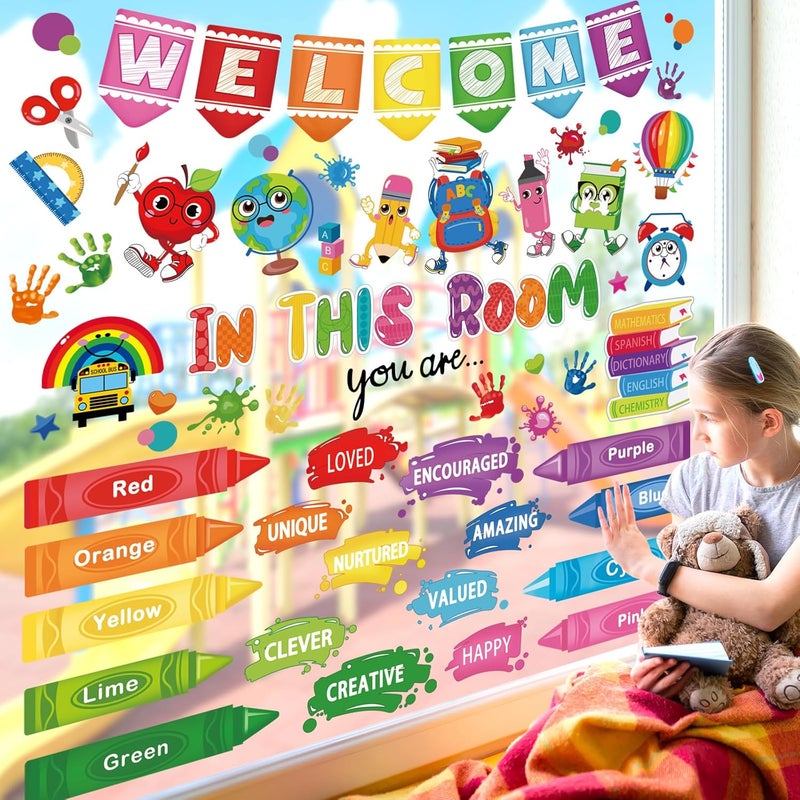 wondever Colorful Pencils Inspirational Quotes Window Clings Back to School Crayon Handprint Glass Sticker Decal Anti Collision Double-Side Static Stickers for Home Glass - Image 3