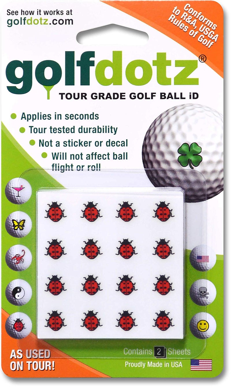 Golfdotz - USGA Rule Conforming Golf Ball Markers, Golf Ball Stickers for Marking Balls, No More Smearing from Stamps, Gifts for Golfers, Dads, and Retirees, (Ladybug; 32-Count) - Image 2