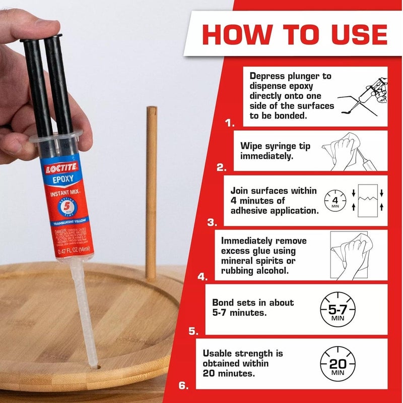 لوكتيت لاصق إيبوكسي لوكتيت سريع المزج 14 مل متعدد الاستخدامات، غراء قوي يجف خلال 5 دقائق للمعادن والخشب والبلاستيك والسيراميك والزجاج، لاصق متين عالي القوة مع خلط تلقائي - Image 4