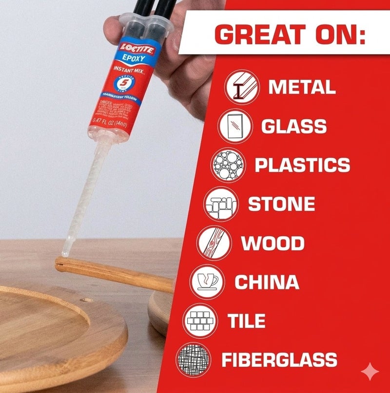 لوكتيت لاصق إيبوكسي لوكتيت سريع المزج 14 مل متعدد الاستخدامات، غراء قوي يجف خلال 5 دقائق للمعادن والخشب والبلاستيك والسيراميك والزجاج، لاصق متين عالي القوة مع خلط تلقائي - Image 2