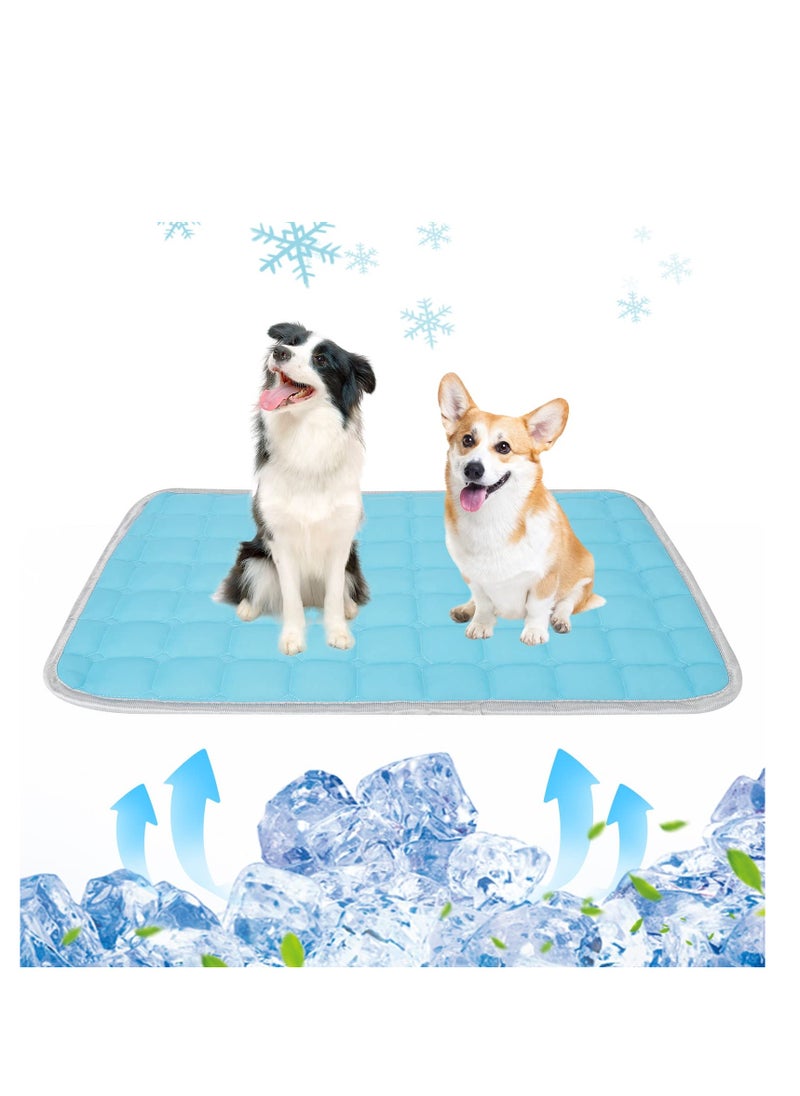 SYOSI - Dog Cooling Mat 70 x 50cm Summer Self Cooling Mat for Dogs Puppy Cats Small Animal Rabbit Ice Silk Pet Self Cooling Mats Pet Cooling Blanket Keep Cool Pad for Sofa Floor Car Seat Pet Bed (Blue) - Image 1
