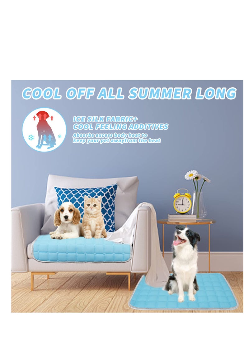 SYOSI - Dog Cooling Mat 70 x 50cm Summer Self Cooling Mat for Dogs Puppy Cats Small Animal Rabbit Ice Silk Pet Self Cooling Mats Pet Cooling Blanket Keep Cool Pad for Sofa Floor Car Seat Pet Bed (Blue) - Image 1