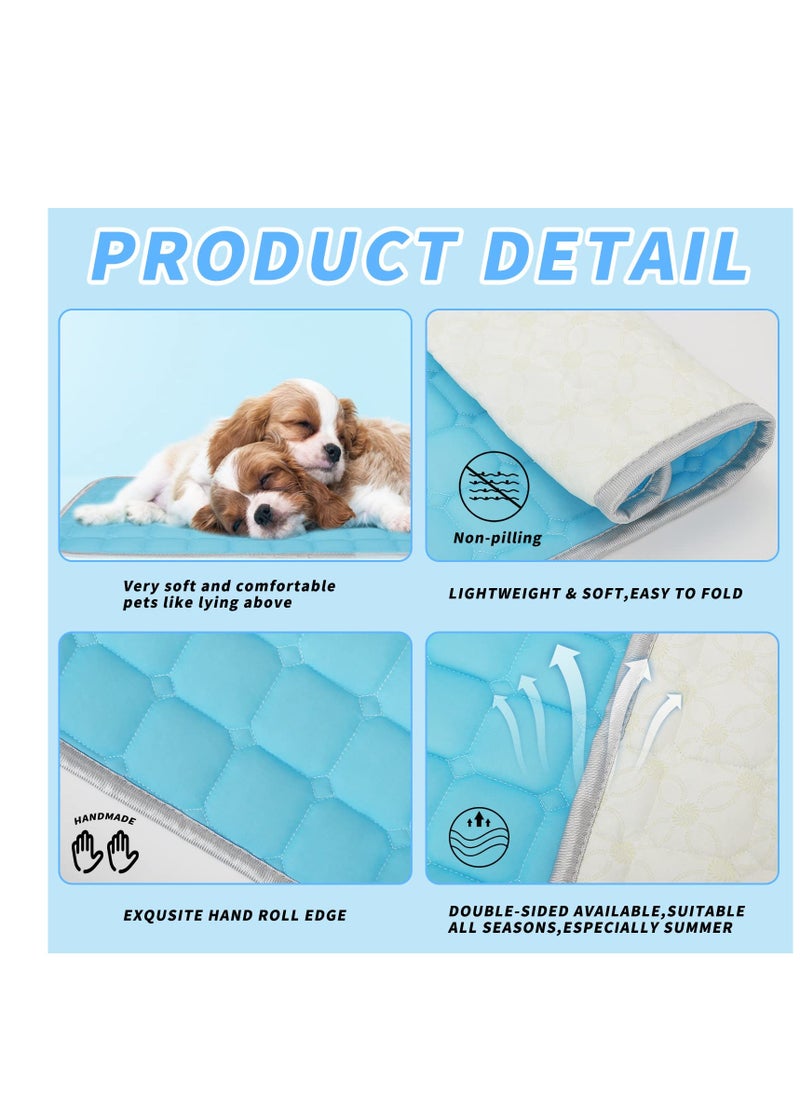 SYOSI - Dog Cooling Mat 70 x 50cm Summer Self Cooling Mat for Dogs Puppy Cats Small Animal Rabbit Ice Silk Pet Self Cooling Mats Pet Cooling Blanket Keep Cool Pad for Sofa Floor Car Seat Pet Bed (Blue) - Image 1