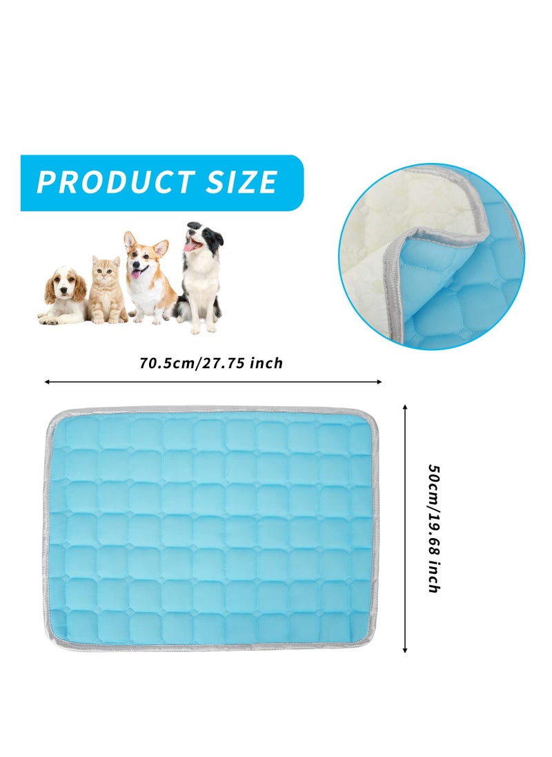 SYOSI - Dog Cooling Mat 70 x 50cm Summer Self Cooling Mat for Dogs Puppy Cats Small Animal Rabbit Ice Silk Pet Self Cooling Mats Pet Cooling Blanket Keep Cool Pad for Sofa Floor Car Seat Pet Bed (Blue) - Image 1