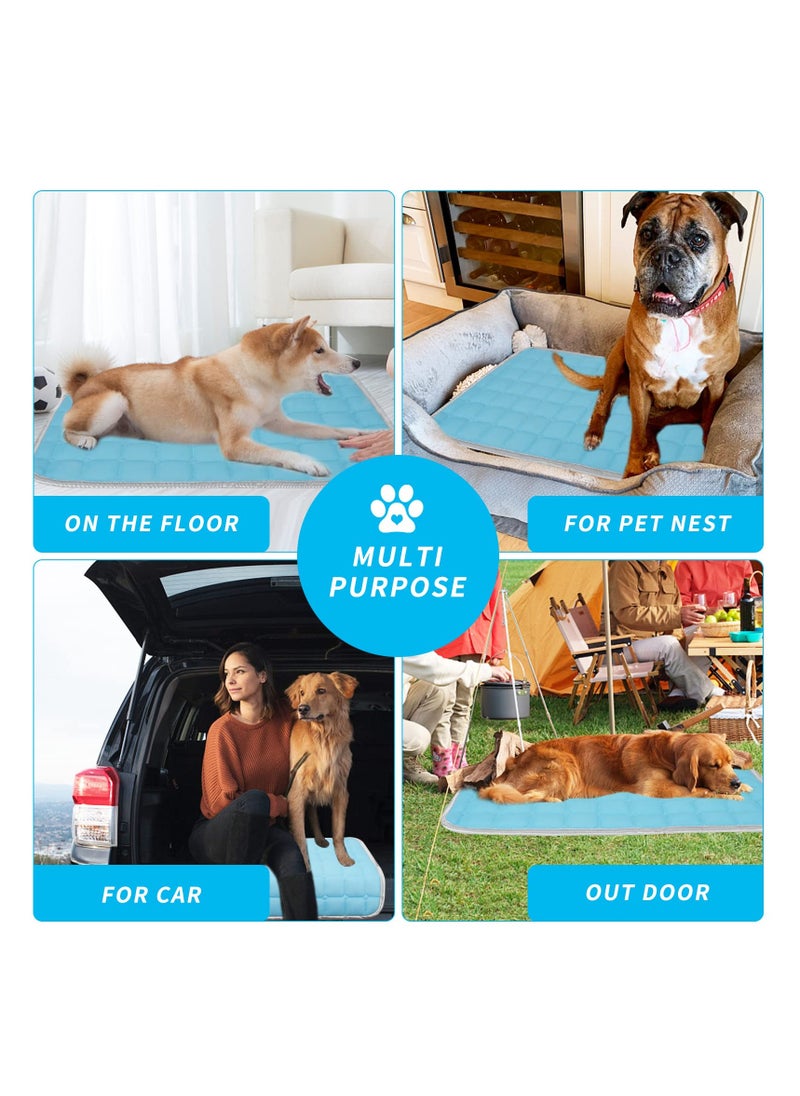 SYOSI - Dog Cooling Mat 70 x 50cm Summer Self Cooling Mat for Dogs Puppy Cats Small Animal Rabbit Ice Silk Pet Self Cooling Mats Pet Cooling Blanket Keep Cool Pad for Sofa Floor Car Seat Pet Bed (Blue) - Image 1
