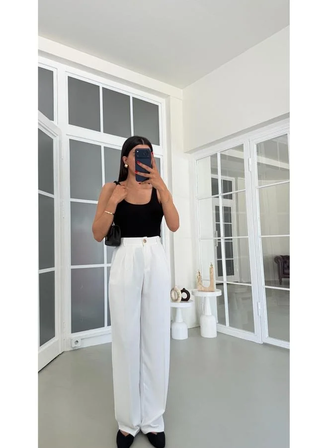 White Gold Buttoned Tencel Pants GAUS-01844.