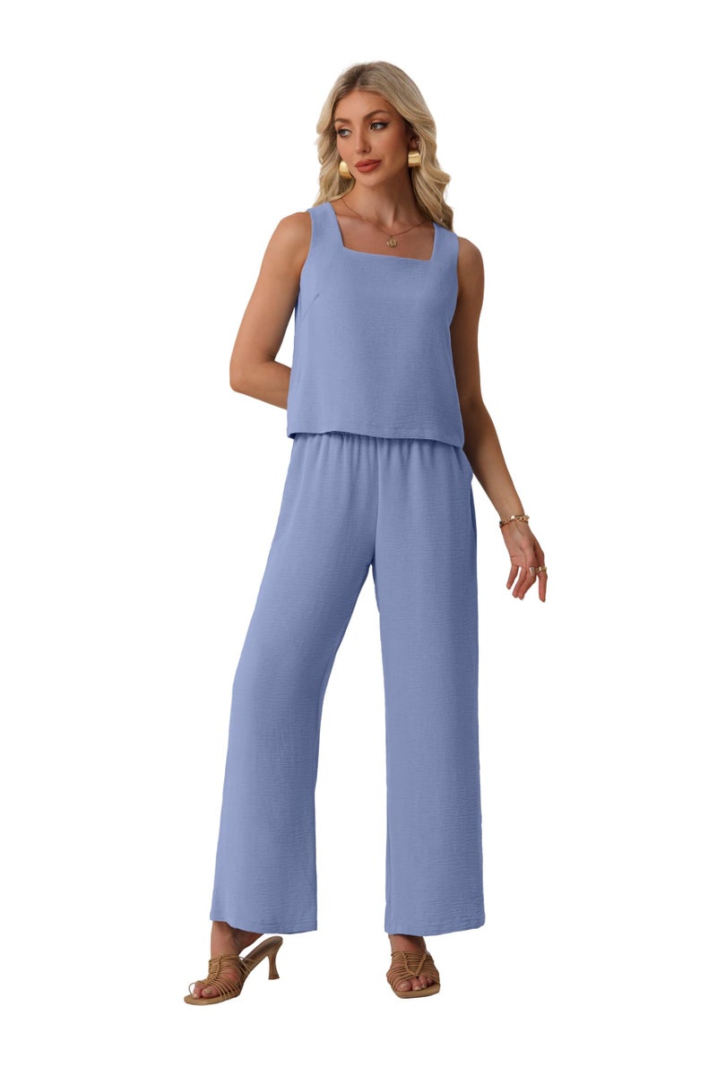 Lepunuo Summer 2 Piece Sets for Women Wide Leg Pants Matching Lounge Set Sleeveless Crop Top Teacher Travel Vacation Outfits - Image 4