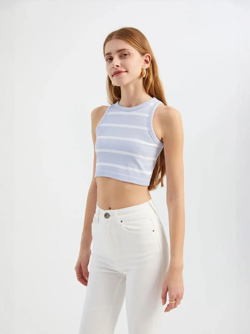 HICCUP Striped Crew Neck Crop Top
