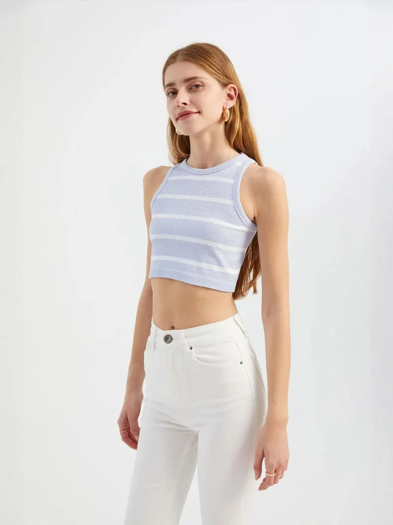 HICCUP Striped Crew Neck Crop Top
