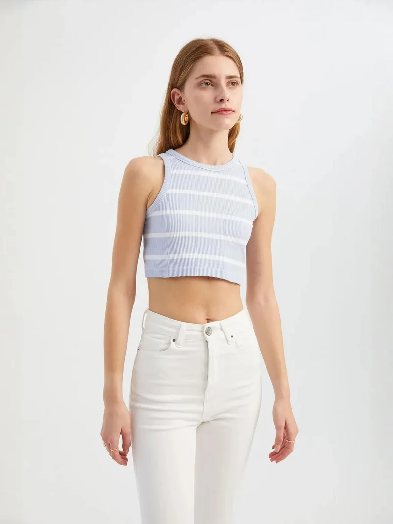 HICCUP Striped Crew Neck Crop Top