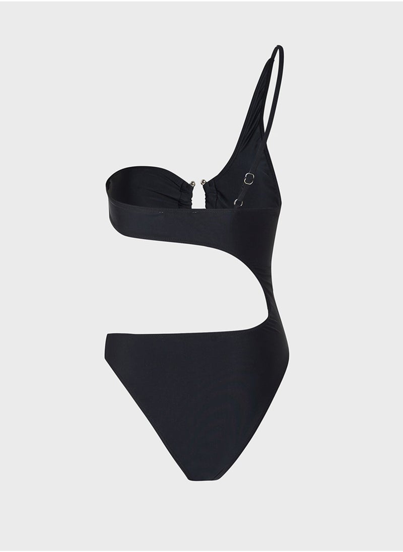 Ginger One Shoulder Cutout Swimsuit With Ringer Detail  - Image 3