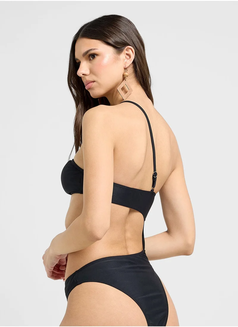 Ginger One Shoulder Cutout Swimsuit With Ringer Detail