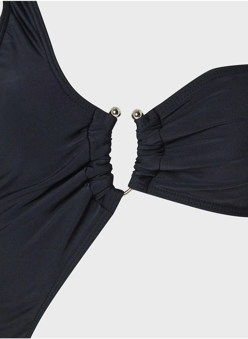 Ginger One Shoulder Cutout Swimsuit With Ringer Detail