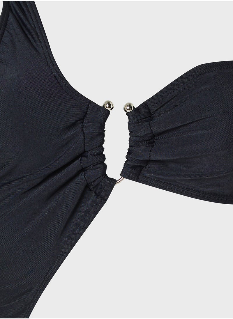 Ginger One Shoulder Cutout Swimsuit With Ringer Detail  - Image 4