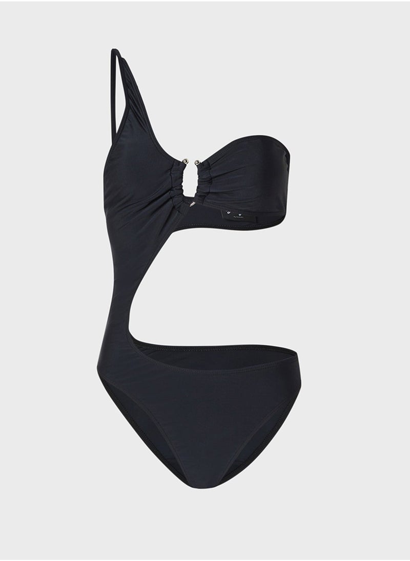 Ginger One Shoulder Cutout Swimsuit With Ringer Detail  - Image 2