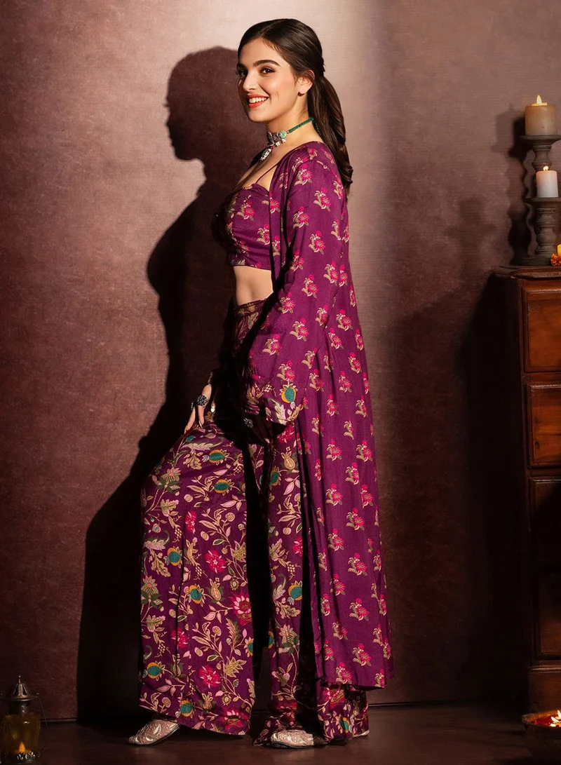 ISHIN  Women's Ethnic Wear PURPLE STRAIGHT VISCOSE Satin CORD SET for Women | Best Price UAE
