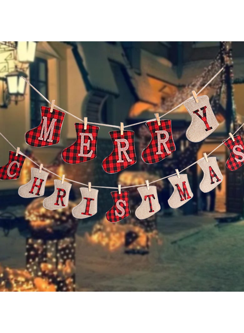 AUTOYSUR Christmas Garlands Decorations,Christmas Burlap Banners,Christmas Flags,Sock Shapes Hanging Decorations,Ideal for Christmas Party Decorations Outdoor Indoor Wall - Image 1