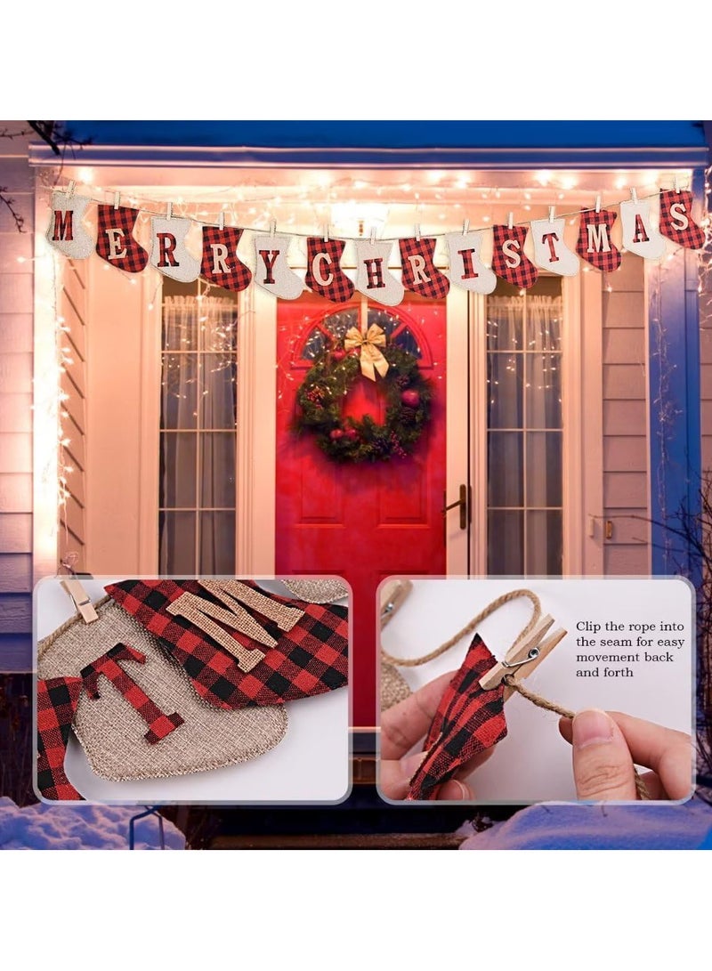 AUTOYSUR Christmas Garlands Decorations,Christmas Burlap Banners,Christmas Flags,Sock Shapes Hanging Decorations,Ideal for Christmas Party Decorations Outdoor Indoor Wall - Image 4