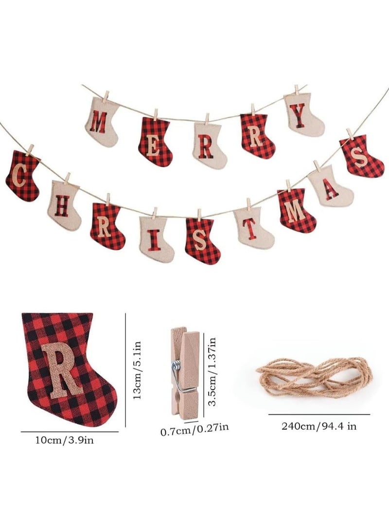 AUTOYSUR Christmas Garlands Decorations,Christmas Burlap Banners,Christmas Flags,Sock Shapes Hanging Decorations,Ideal for Christmas Party Decorations Outdoor Indoor Wall - Image 3