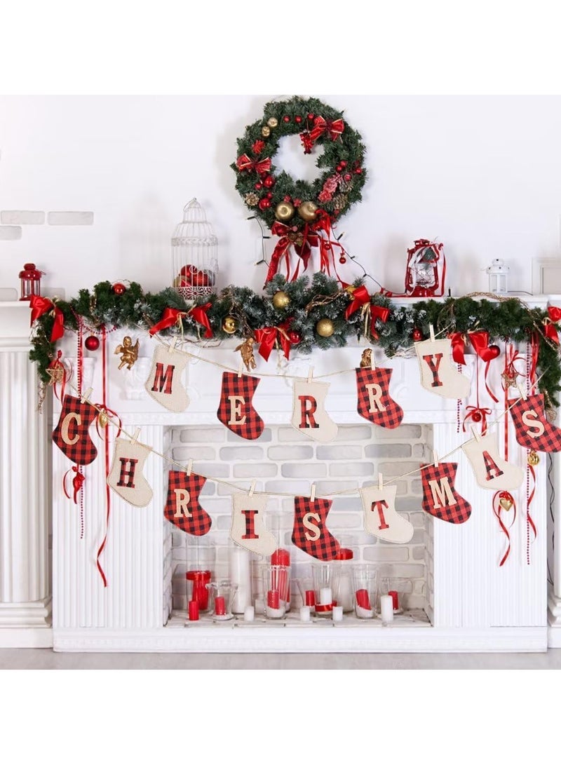 AUTOYSUR Christmas Garlands Decorations,Christmas Burlap Banners,Christmas Flags,Sock Shapes Hanging Decorations,Ideal for Christmas Party Decorations Outdoor Indoor Wall - Image 2