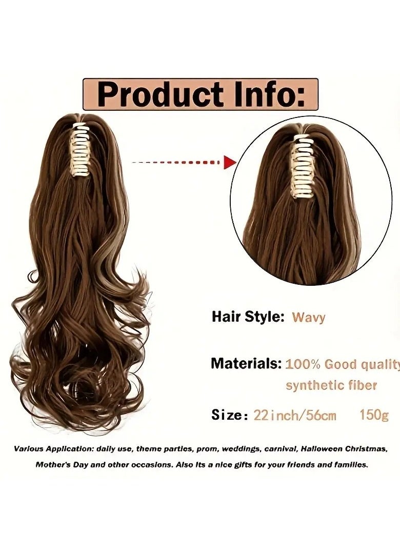 ORiTi Long Wavy Ponytail Extensions - 55.88 Cm Claw Clip In Synthetic Hair Piece For Women - Add Volume And Style To Your Hair  - Image 3