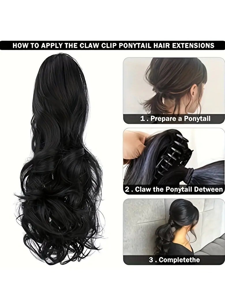 ORiTi Long Wavy Ponytail Extensions - 55.88 Cm Claw Clip In Synthetic Hair Piece For Women - Add Volume And Style To Your Hair  - Image 4