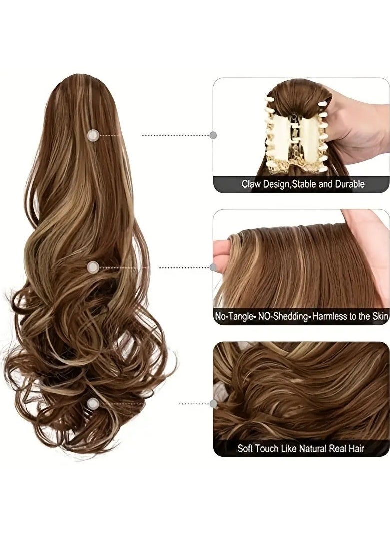 ORiTi Long Wavy Ponytail Extensions - 55.88 Cm Claw Clip In Synthetic Hair Piece For Women - Add Volume And Style To Your Hair  - Image 5