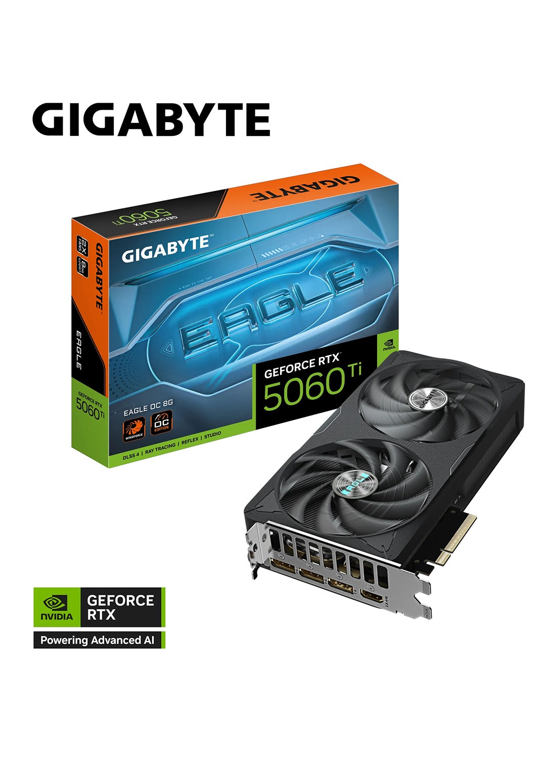 GeForce RTX 5060 Ti EAGLE OC 8G Graphics Card – 8GB GDDR7, 28Gbps, 128-bit, PCIe 5.0, Core Clock 2617 MHz, WINDFORCE 2X Cooling, 1x 8-Pin Power, 3x DisplayPort 2.1b + 1x HDMI 2.1b, 7680x4320 Max Resolution, DirectX 12, OpenGL 4.6, ATX | GV-N506TEAGLE OC-8GD