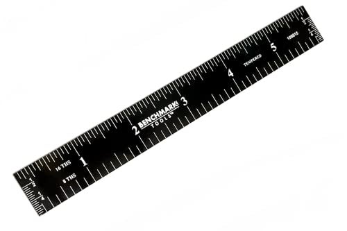 Benchmark Tools 106615 6” Rigid Woodworking Ruler with End Grads Black Chrome Finish 1/8th and 1/16th Grads Hardened Stainless Steel - Image 2