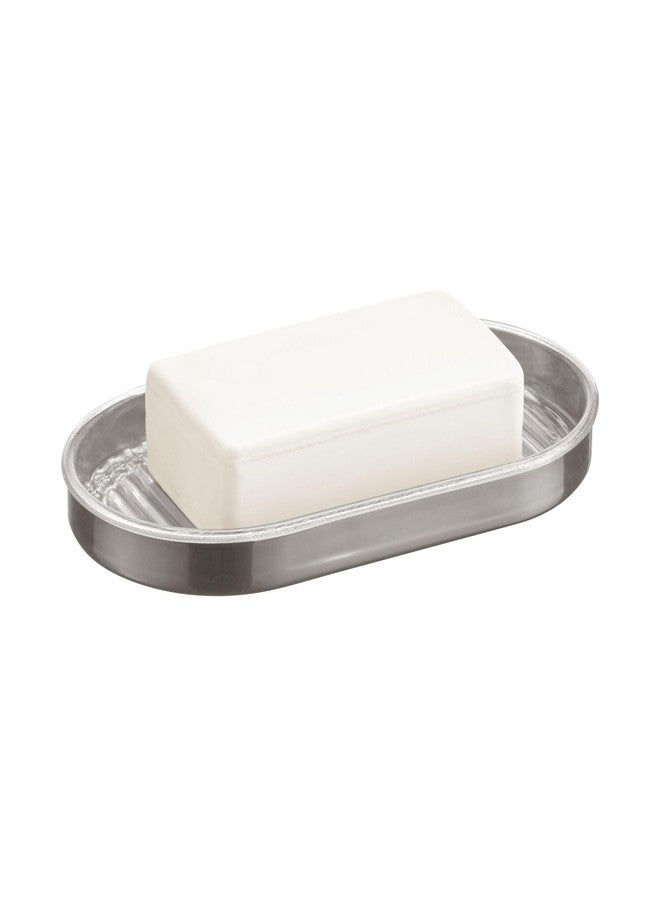 iDesign Soap Dish with Plastic Insert for Bathroom - Soap Dish Holder for Bar Soap - Clear/Brushed Nickel - Image 1