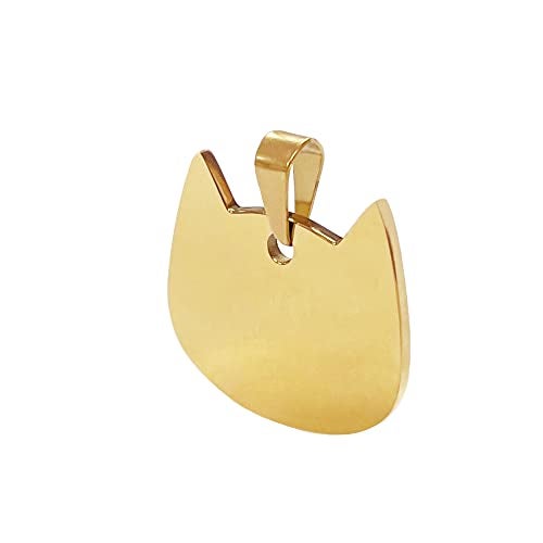 TSJ 5 Pieces Cat Head Pet ID Tags Cat Name Blanks Stainless Steeel Blank Stamping Tags with Hole Collar Tags Metal Kitty Charms Necklace Bracelet Disc DIY Pendants, Gold - Image 1