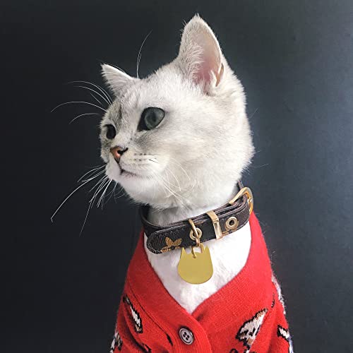 TSJ 5 Pieces Cat Head Pet ID Tags Cat Name Blanks Stainless Steeel Blank Stamping Tags with Hole Collar Tags Metal Kitty Charms Necklace Bracelet Disc DIY Pendants, Gold - Image 3