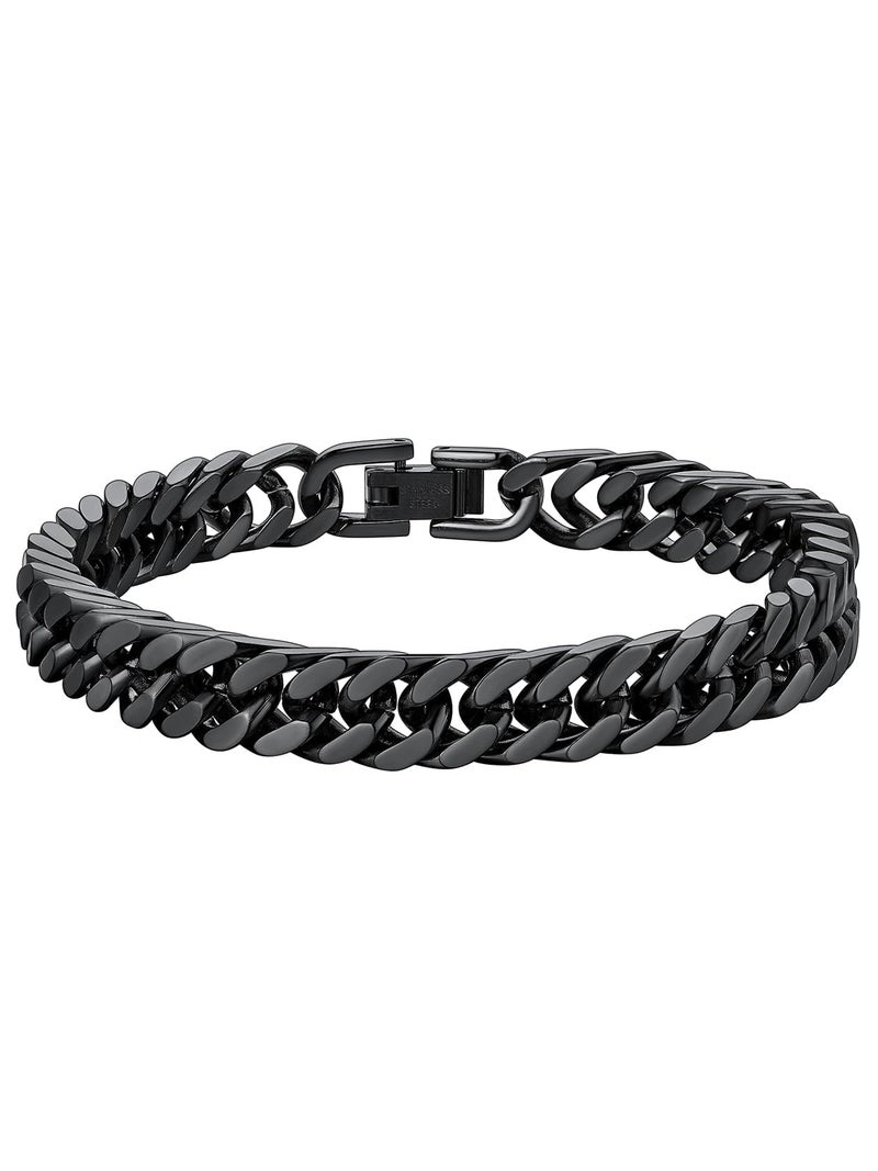 ChainsHouse Black Curb Chain Bracelet 8mm 19cm Rapper Wrist Chain Bracelet Xmas Gift - Image 1
