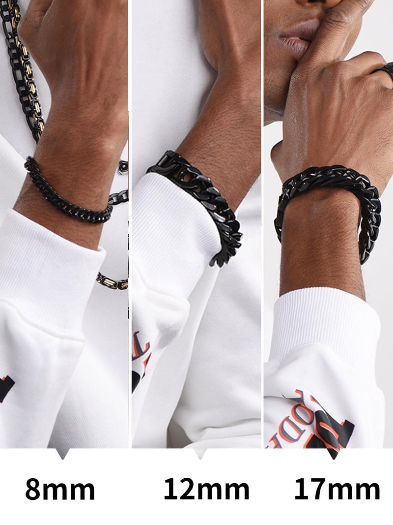 ChainsHouse Black Curb Chain Bracelet 8mm 19cm Rapper Wrist Chain Bracelet Xmas Gift - Image 5