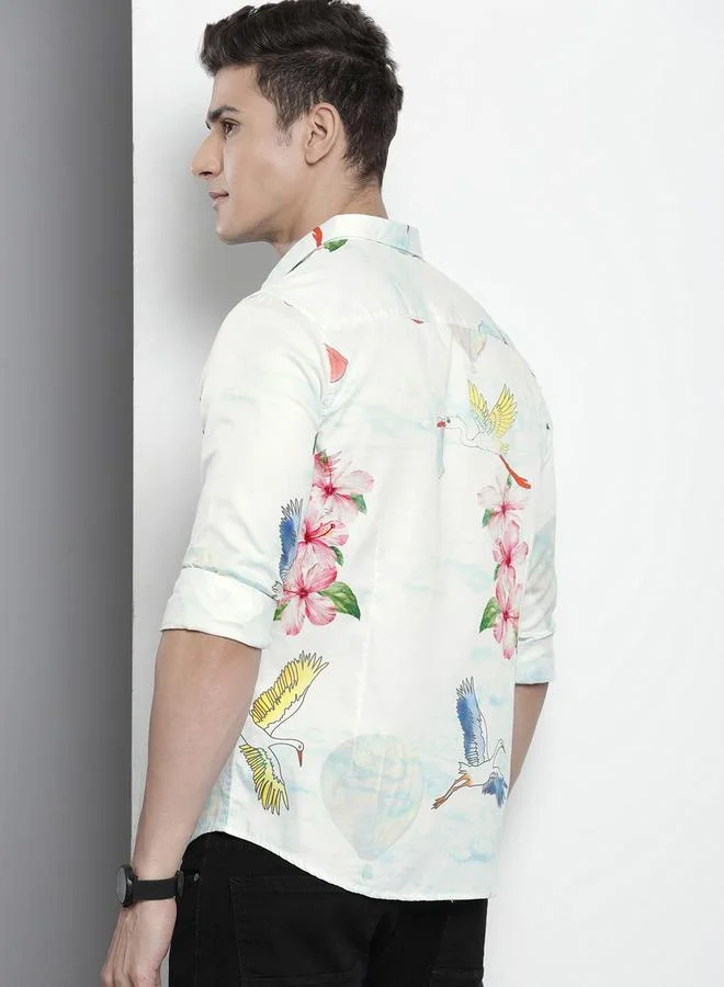 The Indian Garage Co White Men White Slim Fit Floral Print Shirt for Men | Best Price UAE