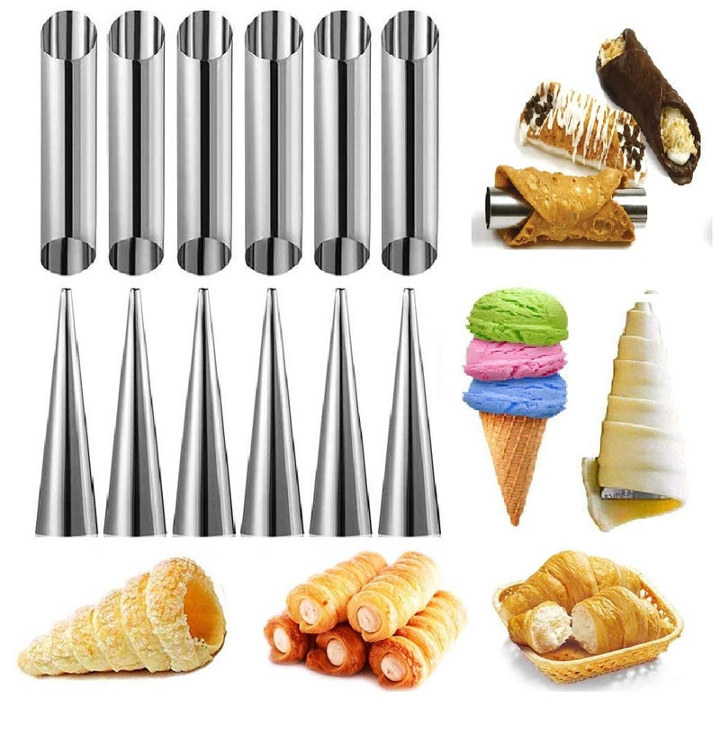NIDY 12 Pcs DIY NonStick Stainless Steel Baking Cones Tubes Set Spiral Horn Pastry Cream Roll TubesCake Cone MoldCannoli FormsIce Cream RollFunnel ShapeKitchenParty - Image 1