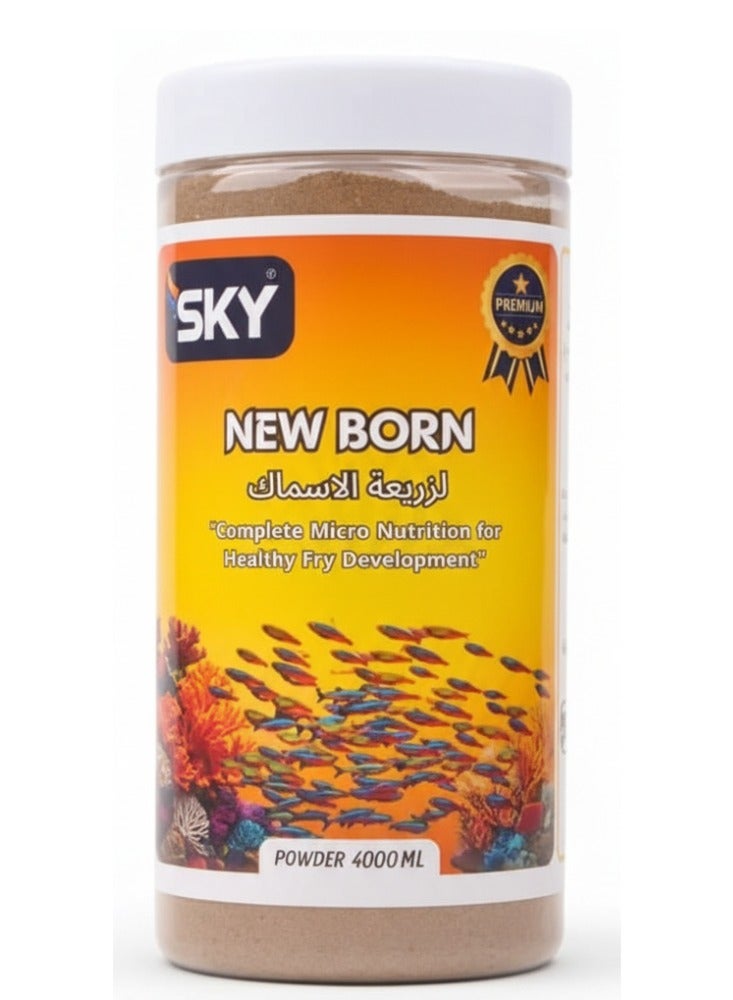 سكاي طعام زريعة الأسماك نيو بورن من سكاي 4000 مل - بودرة تغذية دقيقة سوبر بريميوم لزيادة معدل بقاء ونمو الزريعة، 60% بروتين