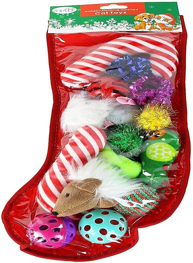 Midlee Christmas Stocking Cat Toy Gift Set (14 Toys)- Candy Canes, Bells, Mice Kitten Holiday Toys - Image 1