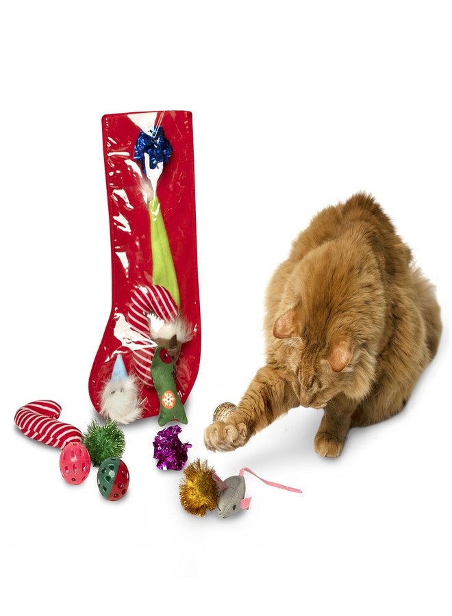 Midlee Christmas Stocking Cat Toy Gift Set (14 Toys)- Candy Canes, Bells, Mice Kitten Holiday Toys - Image 3