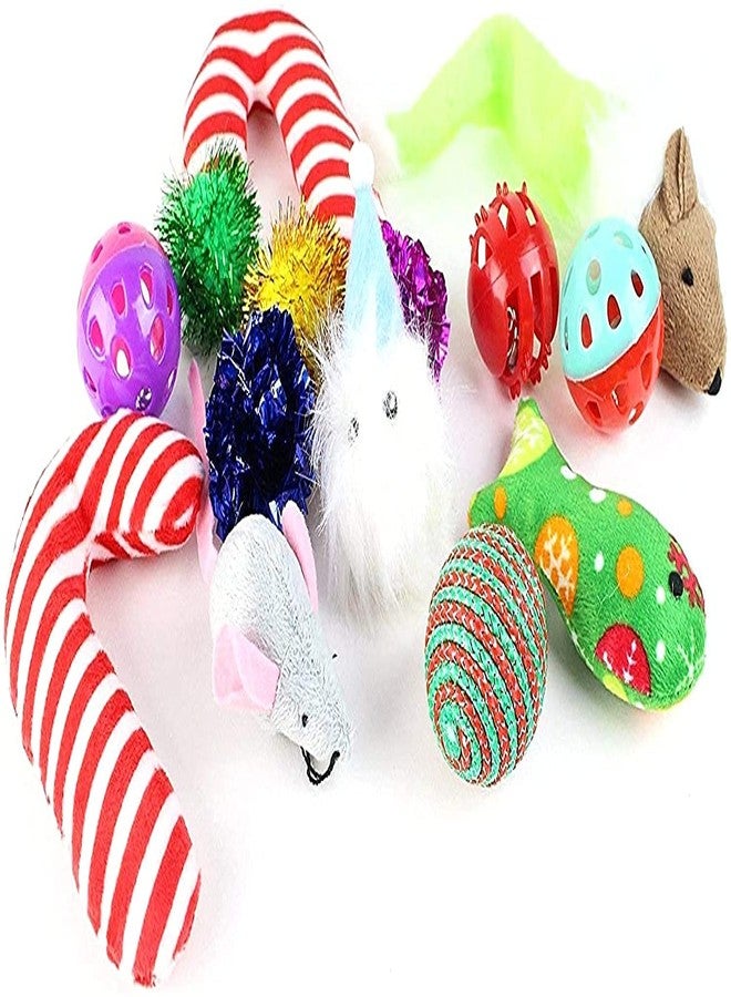Midlee Christmas Stocking Cat Toy Gift Set (14 Toys)- Candy Canes, Bells, Mice Kitten Holiday Toys - Image 2