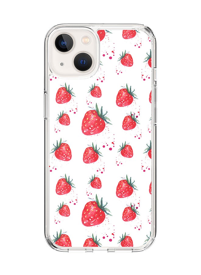 Stylizedd Classic Clear Case for Apple iPhone 14 Plus Case Hybrid Soft Cover Flexible Edges Anti Drop TPU PC Gel Thin Transparent Cover - Dripping Strawberries Full Print