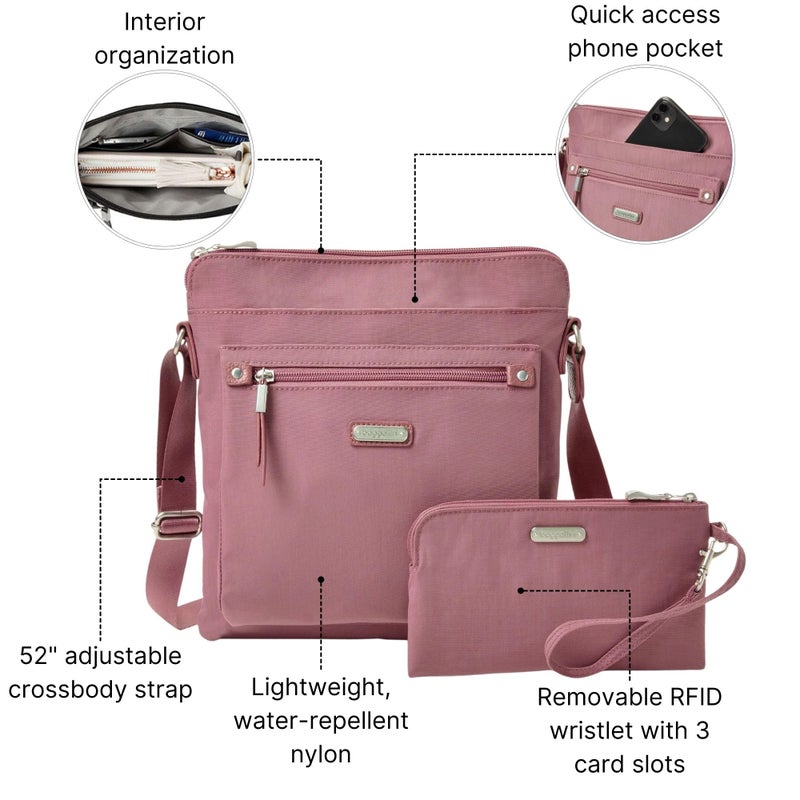 Baggallini Go Bagg with RFID Wristlet - Lightweight 10.75"x10" Travel Purse Crossbody Bag for Women - Image 3