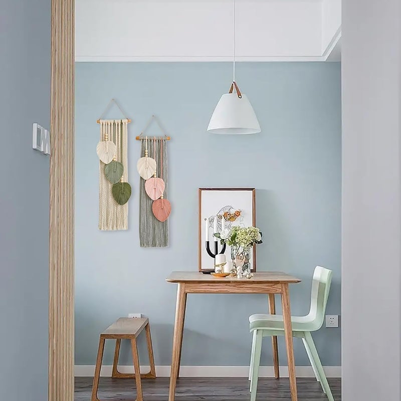 Set of two macramé leaf wall hangings, bohemian tapestry adorned with wooden beads and cotton tassels, 20 x 66 cm - Image 1