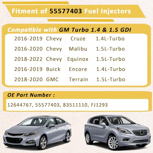 Pjvmvo GM55577403 GDI Fuel InjectorsCompatible with 15 Malibu Equinox Terrain 20182020Compatible with 14 Cruze Encore 20162019 GM 14L 15L Turbocharged - Image 3