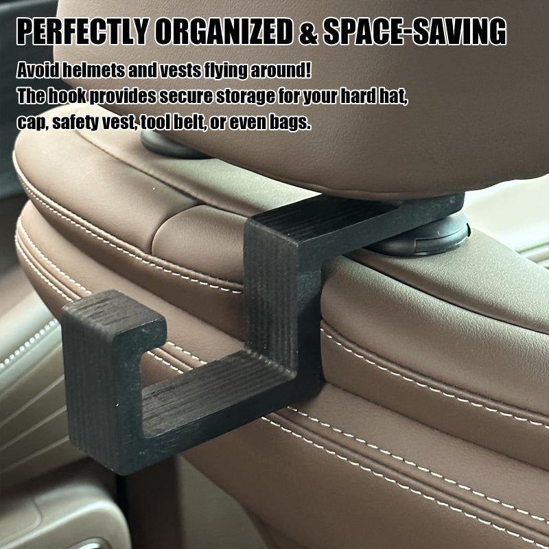 DAUCHVNY Hard Hat Holder for Truck Seat Bamboo Hard Hat Hook for Seatback, Headrest Hooks for Car, Portable Hard Hat Hanger, Holds Hard Hat and Vest with Ease (1) - Image 4