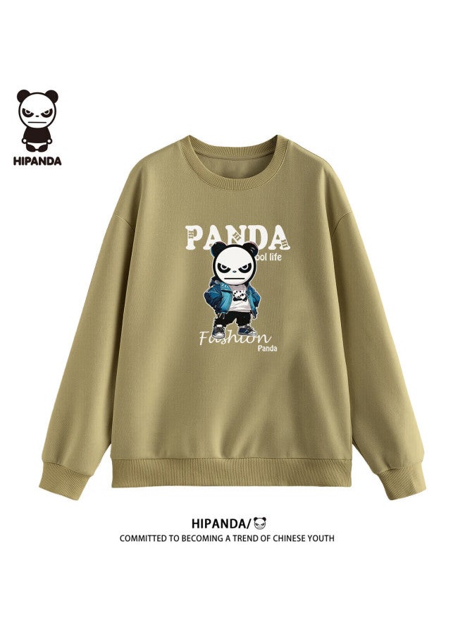Hipanda Men's Sweatshirt, Autumn Trendy Casual Round Neck Loose Top, Inner Wear Undershirt Without Hood, Army Green, Size L - Image 1