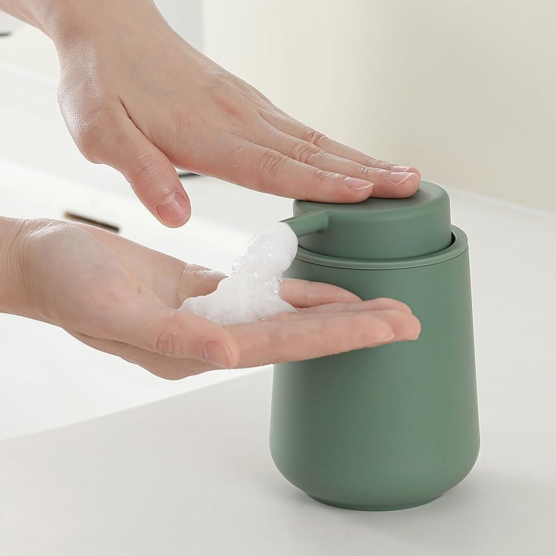 YAUKPH Sage Green Foaming Hand Soap Dispenser Plastic 11 oz - Modern Minimalist Style for Bathroom & Kitchen Countertop Refillable - Image 2