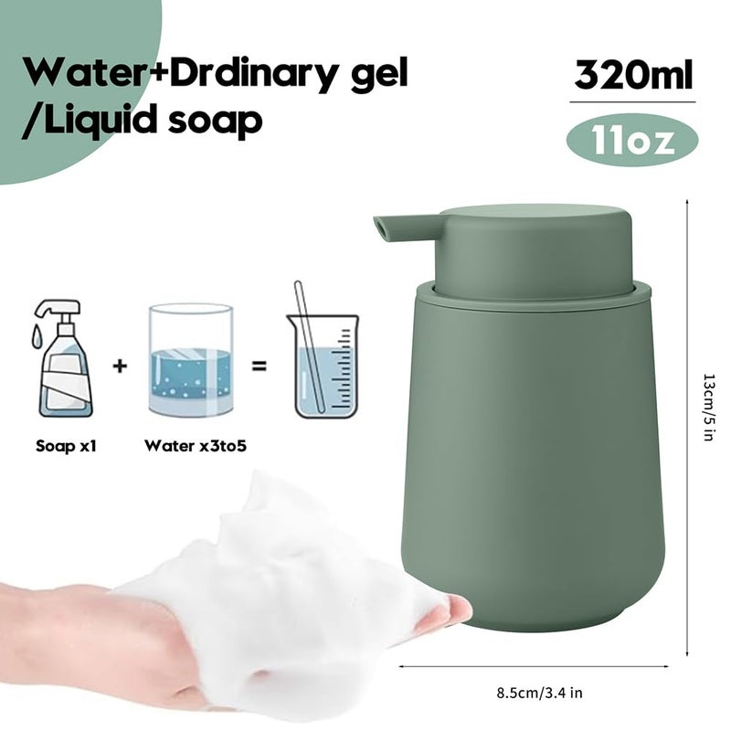 YAUKPH Sage Green Foaming Hand Soap Dispenser Plastic 11 oz - Modern Minimalist Style for Bathroom & Kitchen Countertop Refillable - Image 4