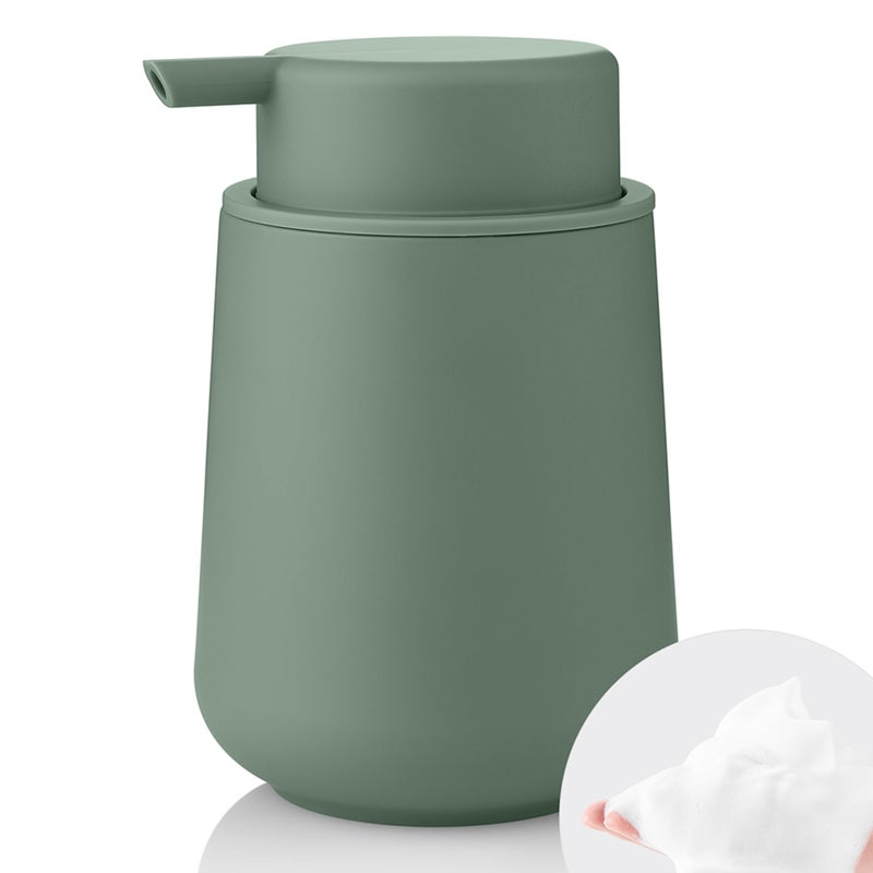YAUKPH Sage Green Foaming Hand Soap Dispenser Plastic 11 oz - Modern Minimalist Style for Bathroom & Kitchen Countertop Refillable - Image 1